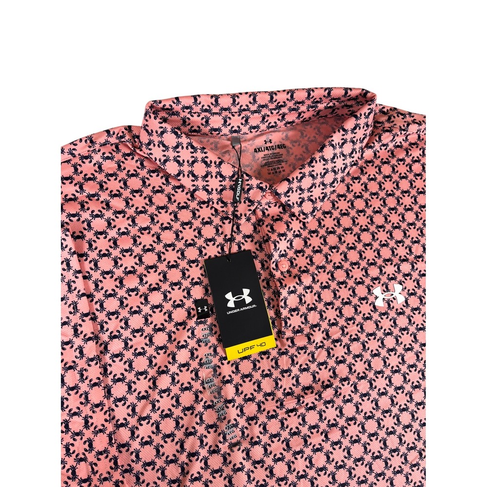 Under Armour 6009800 Mens 4XL Pink Crab Print Matchplay Golf Polo Shirt NEW